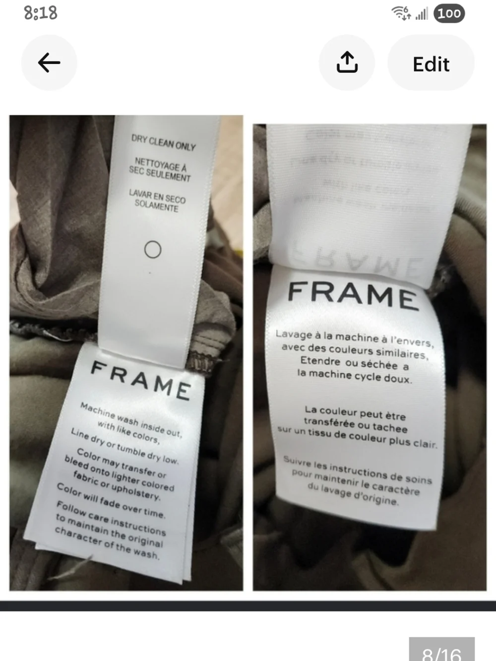 Frame denim Women Le High Skinny LHSKCT465 mid rise khaki Green Coated jeans 26 - Picture 8 of 16